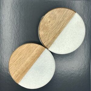 Set of 4 marble & wood coasters